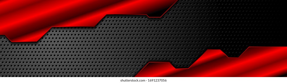Red and black abstract technology banner with perforated texture. Vector design