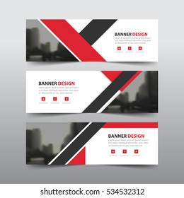 Red black abstract triangle corporate business banner template, horizontal advertising business banner layout flat design set