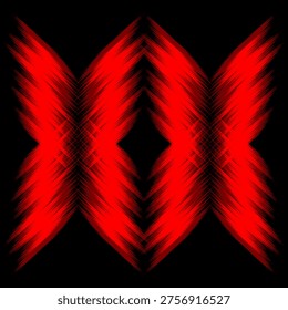 Red and black abstract vector graphic illustration with symmetrical crisscross design elements on a dark background.