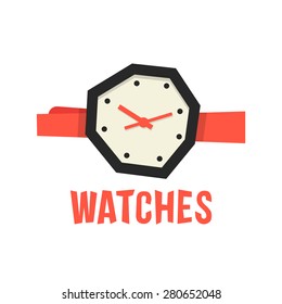 red and black abstract watches. concept of reminder, planning, device, smart watch, wake, measure, bracelet. isolated on white background. flat style trend modern design vector illustration