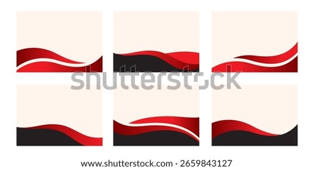 Red and black abstract wave vector banners for business web design templates, top and down, header, footer design