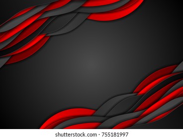 Red and black abstract wavy corporate digital background. Vector illustration