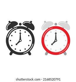 Red and black alarm clock isolated on white background. Modern flat design style. Alarm Clock icon. 