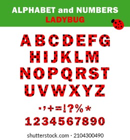 Red and Black Alphabet Ladybug. For decorative writing. Trendy design style. Vector illustration for web design or print.