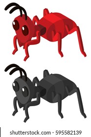 Red and black ants in 3D design illustration