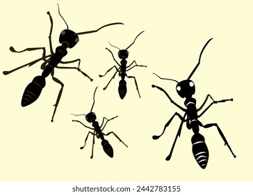 Diseño de vector de ilustración de hormigas rojas y negras para clipart o icono de diseño de elemento 