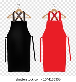 Red and black aprons isolated on transparent background, apron mockup, clean apron. Vector illustration