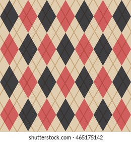 Red and Black argyle pattern with dotted lines. Diagonal diamond check textile: jerseys, sweaters, socks. Identity kit for team sports uniforms. vector Textures illustration