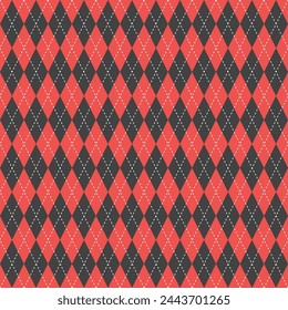 Red and black argyle pattern. Argyle vector pattern. Argyle pattern. Seamless geometric pattern for clothing, wrapping paper, backdrop, background, gift card, sweater.