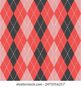 Motif argyle rouge et noir. Argyle  motif de Image vectorielle. Motif argyle. Motif géométrique harmonieux de vêtements, papier à envelopper, arrière-plan, arrière-plan, carte cadeau, pull.