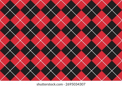 Ilustração de vetor de padrão contínuo vermelho e preto Argyle