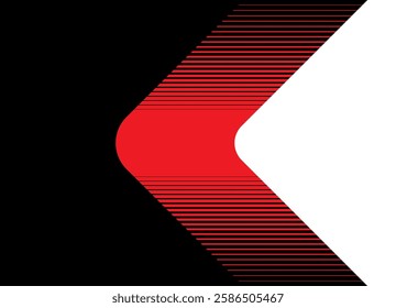 A red and black arrow with a transition from black to white. Trendy design element.  Vector sport striped background.
