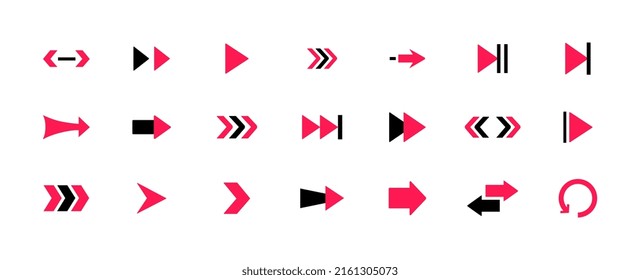 Red and black arrows set. Collection of graphic elements for website. HUD and modern design for navigation, icons for app development. Cartoon flat vector illustrations isolated on white background
