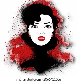 Red and black art work of face illustration