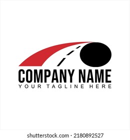 Red black asphalt highway logo vector with ellipse circle