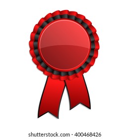 Red and black award rosette with ribbon