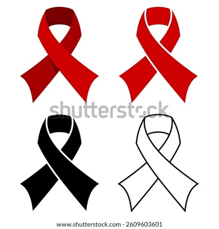 Red and Black Awareness Ribbons Vector Set, Symbol of Support and Mourning, AIDS Awareness Ribbon Icons Collection, Solidarity Ribbon Vector Illustration