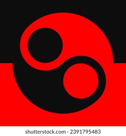Fondo rojo y negro con un gran símbolo yin yang. Plantilla de vector modificable.