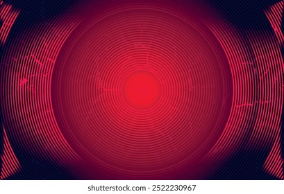 a red and black background with a circular vintage effect design, a red circle with a red background with a red circle and a black circle in the center.