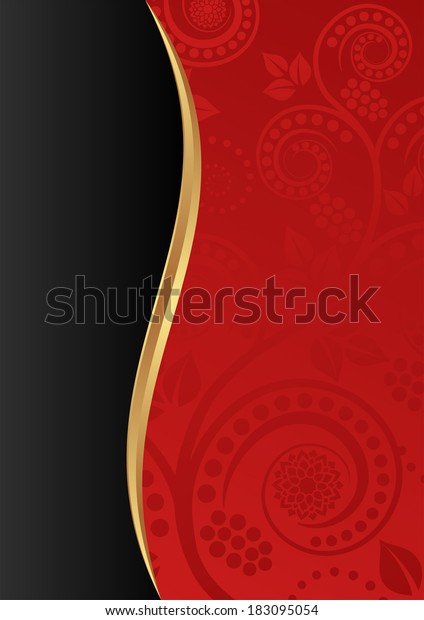 red and black\
background with floral\
ornaments