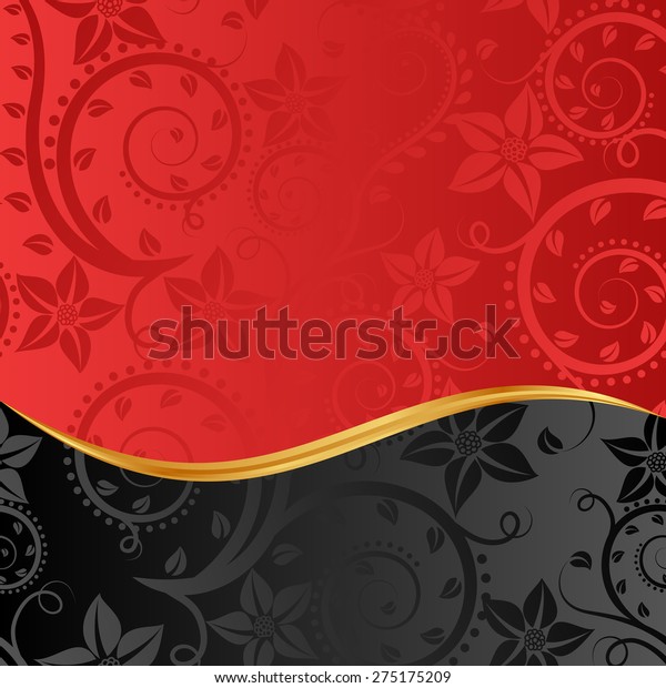 red and black\
background with floral\
ornaments