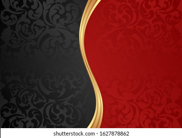 red and black background with floral pattern