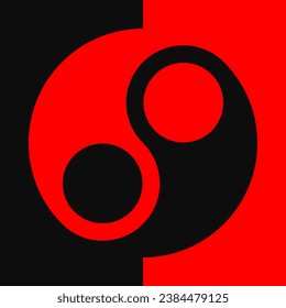 Red and black background with large yin yang symbol. Editable vector template.