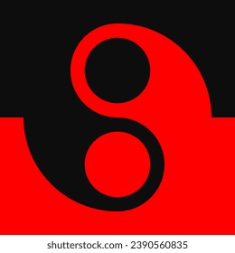 Fondo rojo y negro con un gran símbolo yin yang. Plantilla de vector modificable.