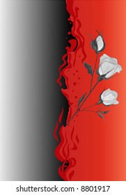 Red and black background with silver roses.