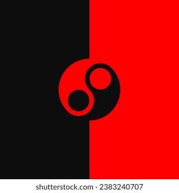 Red and black background with yin yang symbol. Editable vector template.