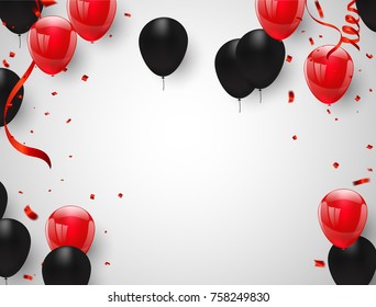 Red black balloons, confetti concept design Happy greeting background. Celebration Vector illustration.