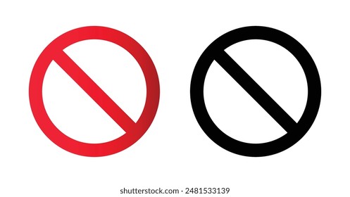 Red and black ban icon set. Editable vectors stop prohibitions black and red icon. No sign, empty no symbol. Forbidden sign not allowed in red and black. ban icon symbol. Stop entry sign.