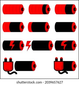 Vector de formato de icono de nivel de batería rojo y negro