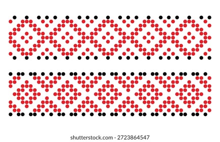 Conjunto de adornos repetidos geométricos de cuentas negras rojas del bordado tradicional de ropa ucraniana