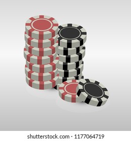 Red, black, blue and green poker chip isolated on  background