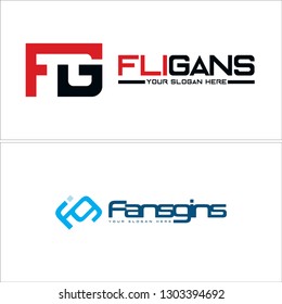 red black blue initials text FG tilted logo design concept suitable for games sport recreation business industrial 
