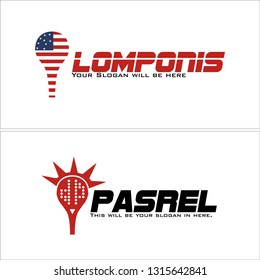 Red black blue navy line art bulb lamp ribbon star combination mark logo design concept suitable for technology enlightenment business retail