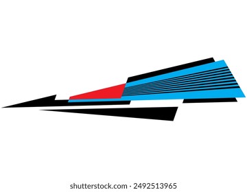 Patrón de Vector rojo negro y azul con líneas sobre fondo blanco. para coches, motocicletas, yates, SUV, ropa deportiva y juguetes. elemento de diseño deportivo de alta velocidad. Flecha triangular afilada. Carreras de aviación