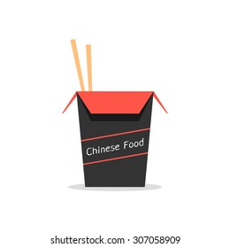 red and black box with chinese food. concept of packaging, japanese food, foodbox, traditional cooking, kitchen. isolated on white background. flat style trend modern logo design vector illustration