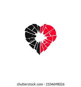 Red and black broken glass heart icon. Happy valentine's day, love. Isolated on white background. Vector illustration, eps 10.