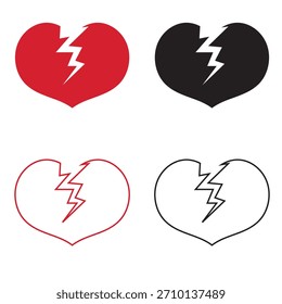 Red and black broken heart icon,  Isolated on white background. Vector Illustration. EPS 10 AI