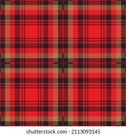 Red, black and brown tartan plaid. Scottish pattern fabric swatch close-up. 