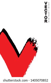 Red and black brush stroke on white background. Template for book cover, poster, label. Grunge stripe vector illustration