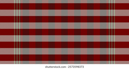 Red and Black Buffalo Plaid Pattern with Green Accents for Seamless Fabric Design. Traditional Checkered Plaid in. Gingham Texture for Textile Use. Loincloth pattern. Vector illustration.