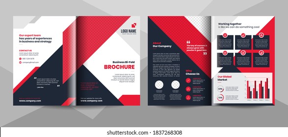 Red and black business bifold brochure template. Corporate business flyer template.