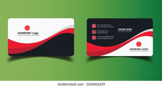 Red and Black Business Card - Creative and Clean Business Card Template. Luxury business card design template. Elegant dark back background with abstract golden wavy lines shiny. Vector illustration