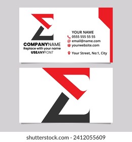 Red and Black Business Card Template with Sharp Letter E Logo Icon Over a Light Grey Background
