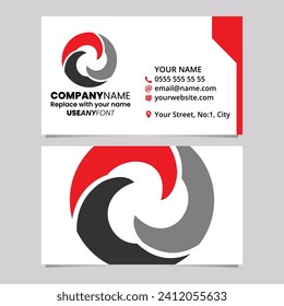 Red and Black Business Card Template with Wave Shaped Letter O Logo Icon Over a Light Grey Background