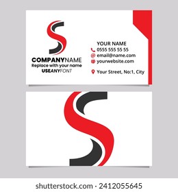 Red and Black Business Card Template with Twisted Letter S Logo Icon Over a Light Grey Background