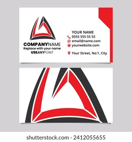 Red and Black Business Card Template with Triangular Spiral Letter A Logo Icon Over a Light Grey Background
